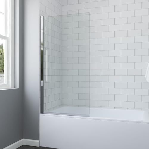 AQUABATOS Duschwand für Badewanne 80 x 140 cm aus 8 mm Sicherheitsglas klar mit NANO-Beschichtung Duschabtrennung 1-Teilig Chromoptik Drehachse links