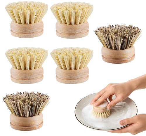 6PCS Wooden Washing Up Brushes Replacement Heads | Eco Friendly Wooden Dish Brushes for Scrubbing Pans and Plates(Handle Not Included)