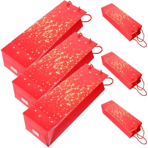 iplusmile 6 Stück pack Weintragetaschen aus Stabilem Papier Rote Flaschentaschen für Weinflaschen Geschenkverpackungstaschen für Weihnachten und Feierlichkeiten