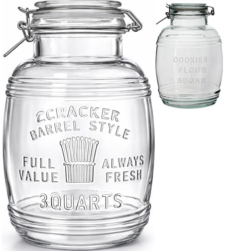 3 L Einmachglas mit Bügelverschluss – Großes Fassglas, Vorratsglas für Einmachen, Fermentieren & Aufbewahrung – Hermetisch geschlossen für Gurken, Sauerkraut, Säfte & Liköre Glasfass (1x 3L)