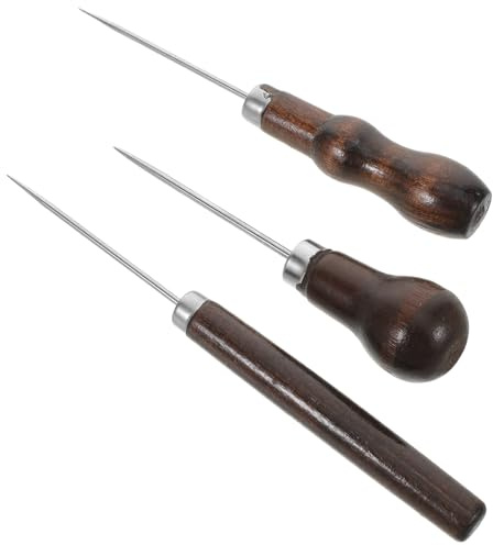 EXCEART 3 Pezzi Punteruolo per Cucire in Legno e Metallo per Pelle, Strumento Versatile per Piercing e Lavorazione Artigianale, Manico Ergonomico per Uso Efficiente