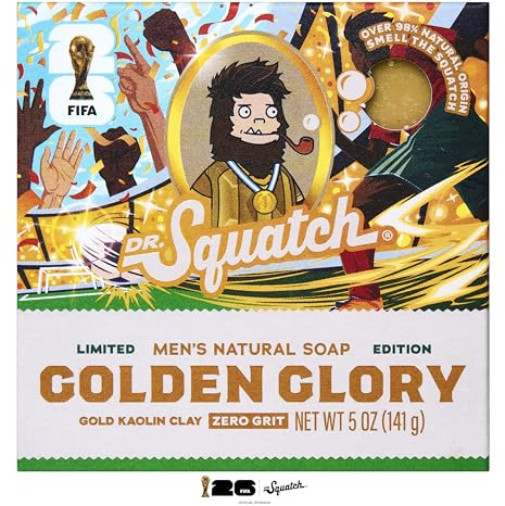 Dr. Squatch Natural Men’s Bar Soap – Begränsad-utgåva FIFA Världscup 2026 Inspirade Gåvor för Män – Naturlig Kald Process Tvål – Golden Glory (142 g)