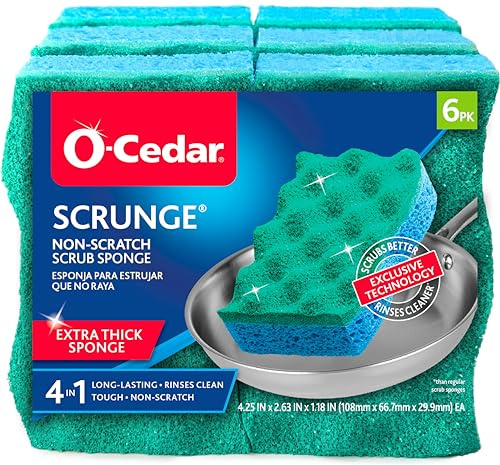 O-Cedar Scrunge Lot de 6 éponges à récurer Multi-usages Anti-Rayures, résistantes aux odeurs, nettoie en Toute sécurité Toutes Les Surfaces dures de la Cuisine et de la Salle de Bain, Bleu