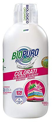BIOPURO Detersivo Colorati Naturale, 1litro, 35 lavaggi, Concentrato, Biologico ● Con Flacone in Bio Plastica da canna da zucchero
