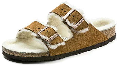 Birkenstock Classic Arizona Lammfell 1001135, Pantoletten, Braun (Mink 491), 38 EU (5 UK)