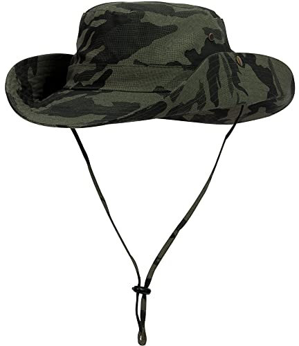 Damen Herren Outdoor Sonnenschutz Bucket Hut Fischerhut Baumwolle Two Way to Wear für Kopfumfang 55-62 cm Armee Grün Camouflage