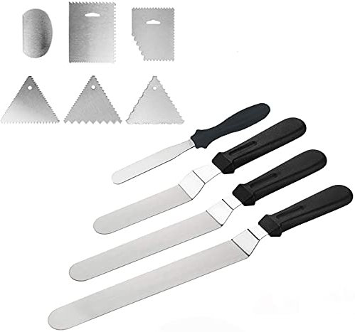 4 Winkelpalette Set Edelstahl Streichpaletten Tortenmesser, Winkelpaletten Zuckerguss, 6pcs Icing Spatel Smoother für Torte Dekorieren Kuchen,Präzis