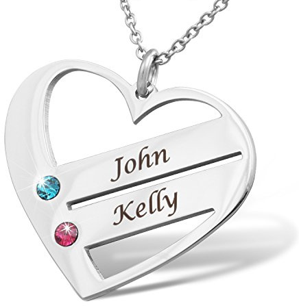 Damenkette mit Herzanhänger mit Gravur und Kristallen - inkl. WUNSCHGRAVUR - Edelstahl cristal AH402ac - mit AMAZON KONFIGURATOR direkt online gestalten !
