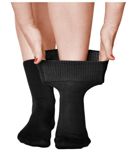 vitsocks Calzini per Diabetici Extra Larghi senza Elastico Donna (3 PAIA) Calze Sanitarie Piedi Gonfi Cotone Morbido, nero, 35-38