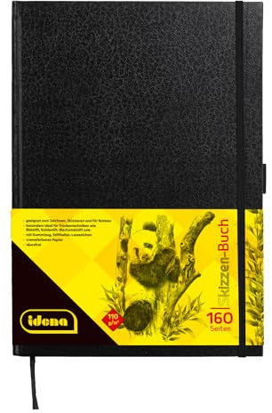 Idena 63142 - Skizzenbuch, A4, blanko, 80 Blatt, 110 g/m², Hardcover in Schwarz