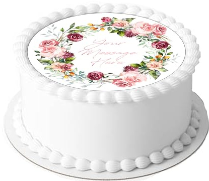 A4 Edible Decor Icing Sheet PERSONALISED Vintage Rose Flower 7-8 Circle Cake Topper Decoration - Great for larger cakes