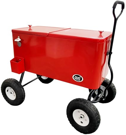 AXI Retro Getränkekühler | Bollerwagen/Kühlwagen/Kühler mit Rollen - 76 Liter | Fahrbare Kühlbox für den Garten/Outdoor.