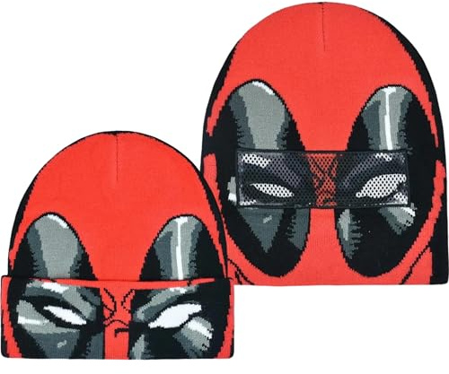 Marvel Deadpool Beanie Hat, Winter Knit Cap with Cuff