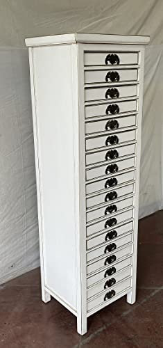 Antiker Dokumentenschrank Apothekerschrank Apothekerkommode Büroschrank Aktenschrank Sideboard Kommode Anrichte mit 18 Schubladen Breite45xHöhe150cm Farbe: weiß mit Gold