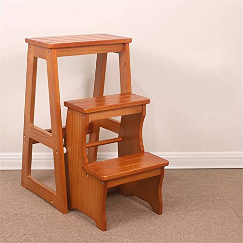 ZDW Step Stool for Adults/Step Ladder/Counter Chair, Adults Kids Kitchen Wooden Ladders Small Foot Stools Indoor Shoe Bench/Flower Rack/Brown