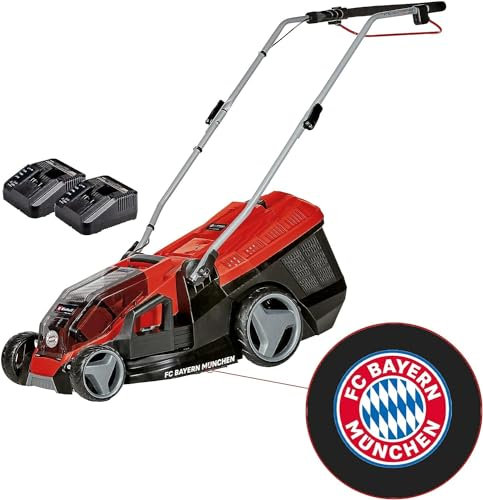 Einhell Akku-Rasenmäher GE-CM 36/36 Li Kit FC Bayern Power X-Change (36 V, 36 cm Schnittbreite, bis 400 m², Brushless, 25-75 mm Schnitthöhe, inkl. 2x 4 Ah Akku und 2x Ladegerät)