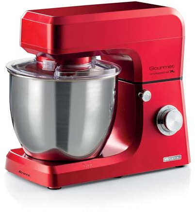 Ariete Gourmet Professional 7L 1598/01, Impastatrice Planetaria, 1200 W, Capacità 7 L, 3 Accessori, 6 Velocità, Funzione Pulse, Coperchio Paraschizzi, Rosso