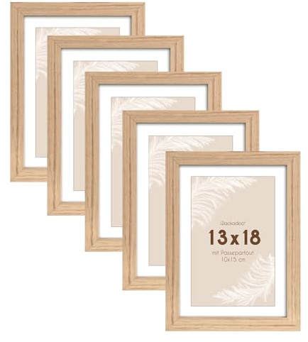 Wackadoo 5er Set Bilderrahmen, FSC Holzrahmen Fotogalerie Glasscheibe Fotorahmen mit Glasscheibe Collage 10x15 cm (10 x 15, Ahorn)