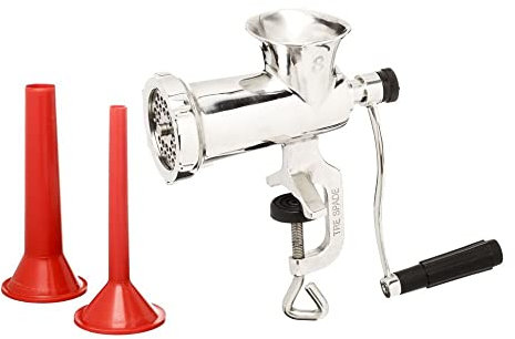 Tre Spade Tritacarne manuale TC-8 INOX in acciaio inox con accessori per la produzione di salsicce
