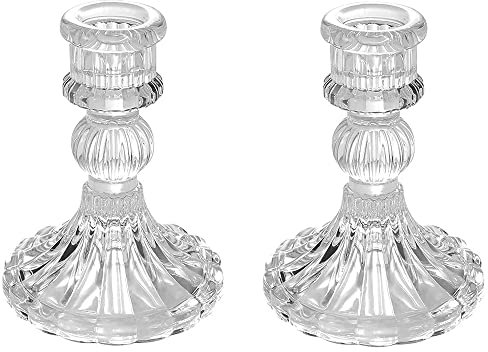 eKsdf Lot de 2 bougeoirs en verre - Bougeoirs piliers - Pour fête, mariage, table à manger (style transparent-1)