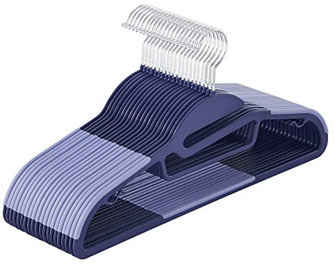 SONGMICS Kleiderbügel Kunststoff, 20er Set, Bügel mit U-förmiger Öffnung, platzsparend, 0,5 cm dick, 41,5 cm breit, um 360° drehbarer Haken, dunkelblau-hellblau CRP041C02