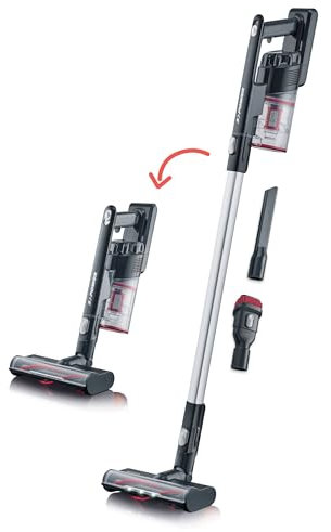 SEVERIN Scopa elettrica senza filo 2 in 1, autonomia fino a 40 minuti, spazzola elettrica ad alta velocità con illuminazione a LED, nero/rosso, HV 7154