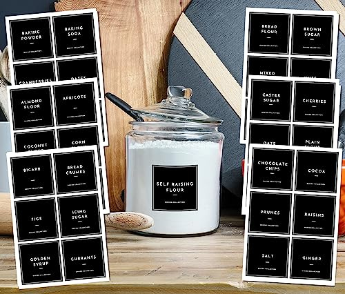 QuoteMyWall Pantry Labels Stickers for Kitchen Organisation Vinyl Jar Container Tags for Baking Tea Coffee Pasta Essential Modern Pack (Baking Collection Black)