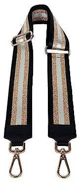 FrasiBags Schultergurt aus Stoff und echtem Leder für Damenhandtasche mit Details in Gold, hergestellt in Italien (schwarz)