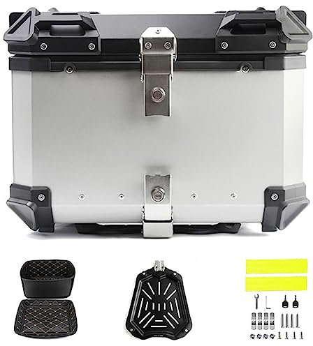 NUACOS Motorradkoffer Topcase, Topcase für Roller Wasserdicht Helmbox für Motorrad Aluminium Universal-Topcase mit Sicherheitsschloss zur Aufbewahrung von Helmgepäck,Weiß,36L