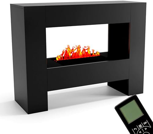 GLOW FIRE Wasserdampf Kamin FALLADA (Standkamin) - Elektrokamin mit realistischen LED 3D-Flammen, Knistereffekt & Fernbedienung, 120x90x40 cm - Opti-Myst 500 Elektro Kamin, Schwarz