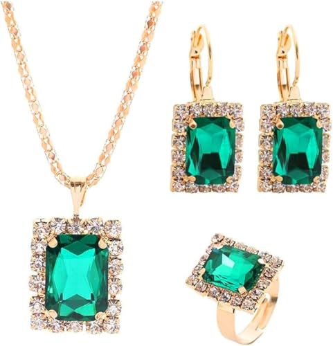 FDEETY Elegantes Schmuckset aus Rechteckigem Kristall - Halskette & Ohrringe Set für Damen, Hochzeit Party Geschenk, Modische Accessoires Kollektion