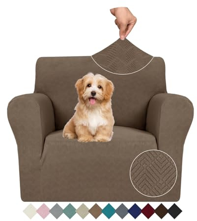 Ystyle Stretch Sofa Überzug 1 Sitzer, Sesselschoner rutschfest Mit Armlehne, Elastische Couch Überzug Jacquard, Universal Sofa Cover Moderne, Sofaschoner Hund Katze Wohnzimmer, Braun