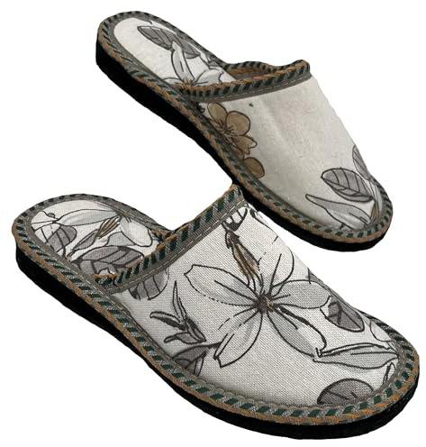Le Fioriite - Zapatillas de mujer abiertas cerradas verano invierno - Zapatillas de algodón transpirable y transpirables, fondo de fieltro antiarañazos - Zapatilla ligera, fabricación artesanal 100%