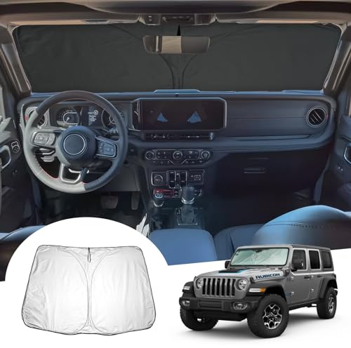 [Upgrade] GAFAT Kompatibel mit Jeep Wrangler JL 4XE 2018-2025 2026 Sonnenschutz Frontscheibe Innen, Windschutzscheibe Sonnenschirm Sonnenblende, Abkühlung, UV Schutz, Wrangler 4xe Zubehör