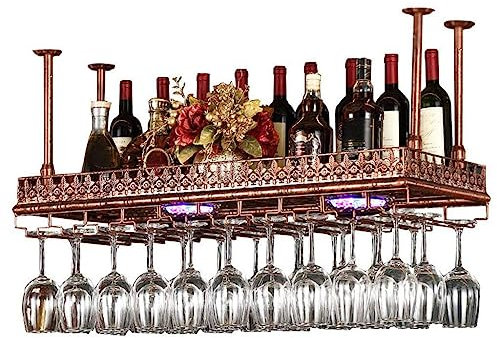 SORVA Vintage dekoratives Weinregal, höhenverstellbar, hängender Weinglashalter aus Metall mit Spotlight, Deckenweinregale für Bars, Restaurants, Küchen