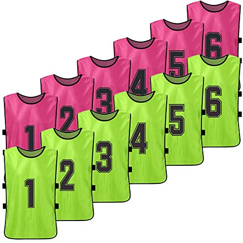 SerendipitousWhisper 12 Stück Atmungsaktives Mesh Scrimmage Weste/2 Farben Markierungshemden/Trainings-Leibchen/Basketball/Football für Jugend and Erwachsene Teamsportbedarf Fußballtraining