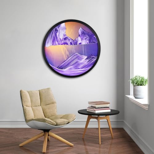 Cadre Sable Mouvant, Sablier de Relaxation 3D Verre Rond, Image d'art de Sable en Mouvement, Peinture de Sable Qui Coule Paysage de Sable de La Mer Profonde pour la Maison, le Bureau, le Café