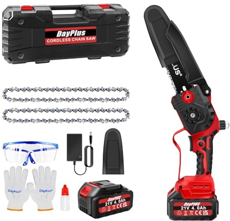 Bürstenlose Mini Kettensäge Akku 8 Zoll, Elektro Akku Kettensäge Elektrisch mit 2 x 4.0Ah Akku, 2 Ketten, 5600 RPM Einhand Kettensäge Mini Handkettensäge Elektrosäge für Gartenarbeiten und Holz