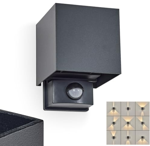 HOFSTEIN LED Außenwandleuchte Almodofa, Außenwandlampe mit Bewegungsmelder aus Metall/Kunststoff in Anthrazit/Klar, Wandleuchte aussen, Up&Down-Lichteffekt, Garten, Außenfassade, Terrasse, Hof, IP54