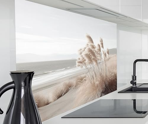 timalo Alu Spritzschutz Wand für Herd, Küche Küchenrückwand | Aluminium 2mm | Alurückwand Aluverbund Wandpaneele Rückwandschutz Platte | 60x40cm Meer Düne Pampasgras