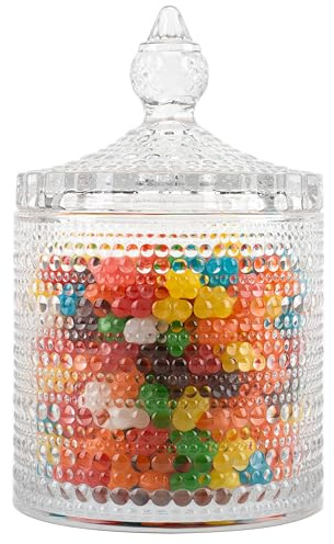 Kristall vintage glasburk med lock, 650 ml godisskål/sockerbehållare för kök skafferi kaffe, te, kaka, nötburk, torkad frukt förvaringsburk, kakfat, dekorativ glasburk tvätt eller förvaring