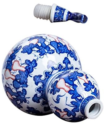 LALADEFIEE Elegant Blue and White Wine Bottle Sealed Storage Container Portable Ceramic Jar Home Decor