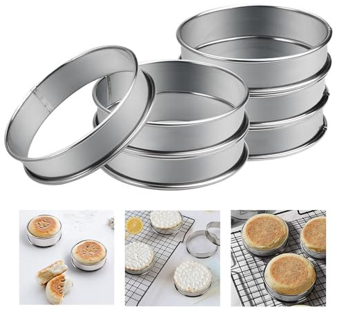 Crumpet Rings Molde de Redondos, 6 Piezas Anillos Para Tartas de Acero Inoxidable, 10.5 CM Anillos Redondos Para Tartas, Anillos de Bollo, Anillo de Molde Para Pastel, para Hornear, Postre, Magdalenas