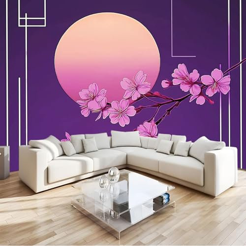 Fototapete Lila Linien Sonne Blumen Tapete Fototapeten Vlies Tapeten 200x140 cm Vliestapete Wandtapete Moderne Wand Schlafzimmer Wohnzimmer Wand tapete