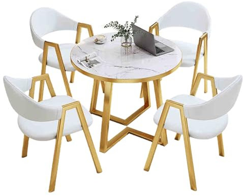 JHDXL Rezeption Tisch und Stuhl Kombination, Runder Besprechungstisch Mit 4 Stühlen Set, Verhandlungstisch für Lounge Wohnzimmer Laden Rezeption Ruhebereich(White)