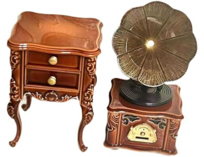 Perfeclan Miniatur-Grammophon, Puppenhausmöbel 1:12, mit Schrank, Puppenhauszubehör, Plattenspieler für Mikro-Landschaftsornament