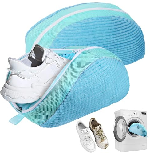 Schuhwaschbeutel Waschmaschine 2 Stück, Schuhsack Schuhbeutel Schuh Waschbeutel für Waschmaschine, Anti-Verformung Mit Reißverschluss Schuhe Wäschesack,Netzschuhe Wäschesack für Sneaker(Sektor-Blau)