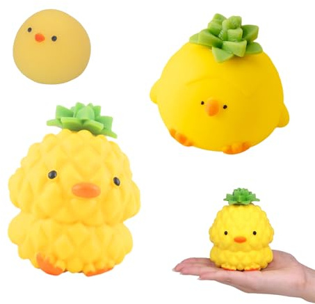 VARKAGE 3 Stück Quetschtiere Anti Stress, Squishy Ananas Stressbälle, Sinnesdruckspielzeug, Niedliche Enten und Huhn-Squishy-Fidget-Spielzeuge für Kinder und Erwachsene Als Partygeschenke