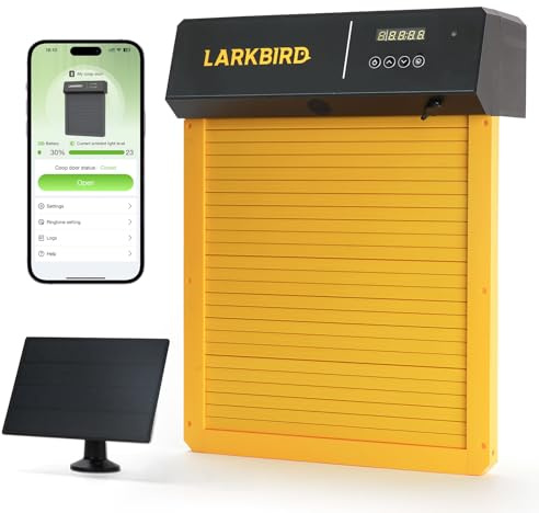LARKBIRD Automatic Chicken Coop Door with Audio Recall Function, Solar Chicken Coop Door with Timer & Light Sensor, App Control Chicken Door with Anti-Pinch System (Yellow)