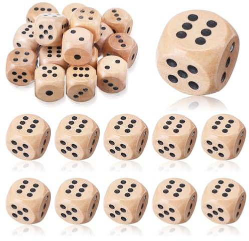 JIEYAO 16 Stück Holz Würfel Set, 16mm Natur Holz Spielwürfel 6 Seitige Würfelset Holzwürfel für Erwachsener Würfelspiele Tischspiele Kartenspiel Zuhause Partyspiele Zubehör